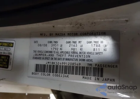 2009 Mazda Mazda3 S Touring from USA, damaged, VIN JM1BK324991208549